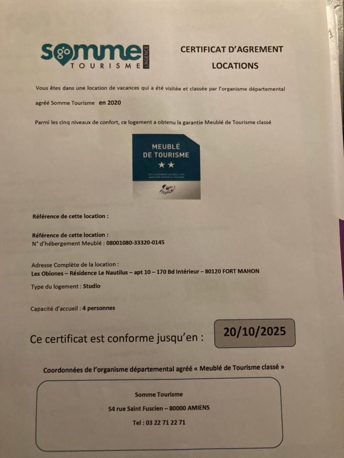 Les Obiones, Vue Laterale Mer, Fort Mahon Plage, Magnifique Studio Cabine 4P, Avec Balcon , Parking Prive Gratuit, Wifi, Classe 2 Etoiles, Exposition Plein Sud En Baie De Somme Bagian luar foto